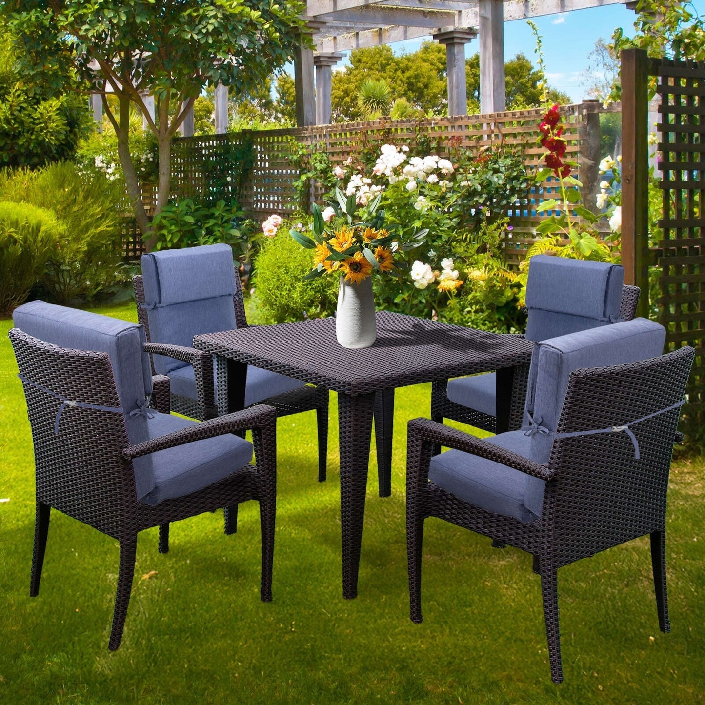 Lot de 4 coussins de chaise à dossier haut Aoodor Patio, 117 x 53 x 10 cm (coussins uniquement)