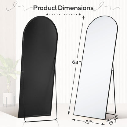 Miroir arqué pleine longueur, 21 x 64, miroir mural en verre incassable, grand miroir arqué haut avec support, cadre en alliage d'aluminium