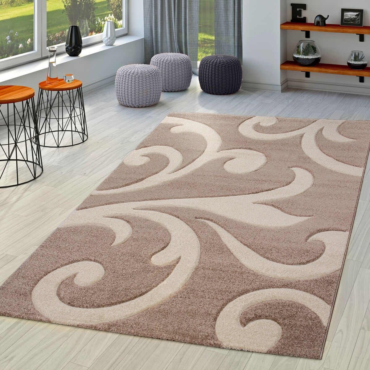 Tapis moderne à motif floral et découpe contour