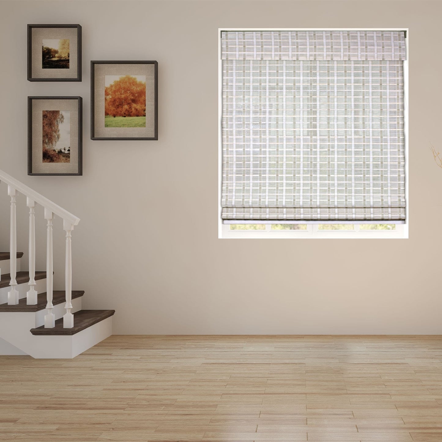 Store romain Arlo sans fil en bambou blanchi à la chaux, 60 pouces