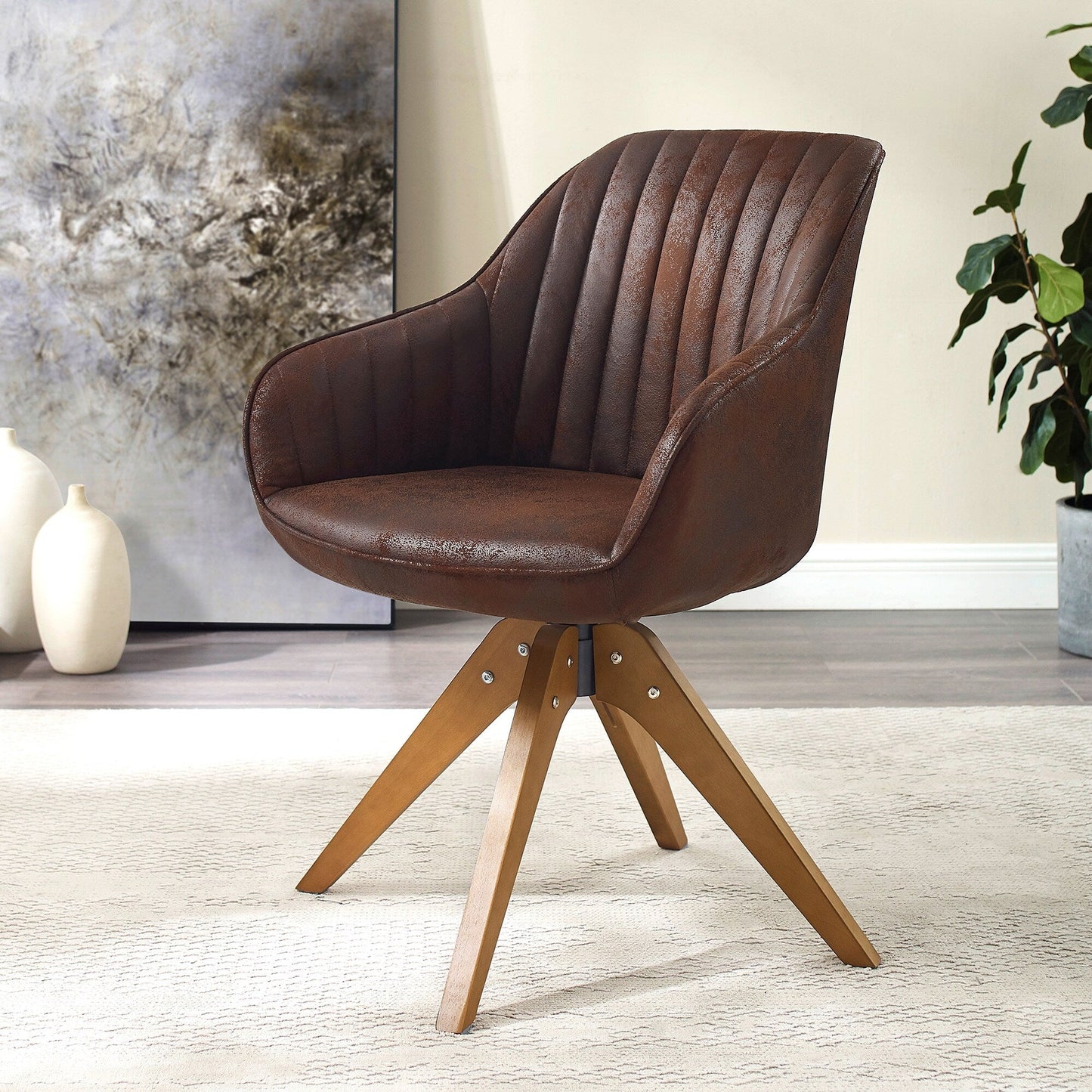 Fauteuil d'appoint pivotant Art Leon moderne avec pieds en bois