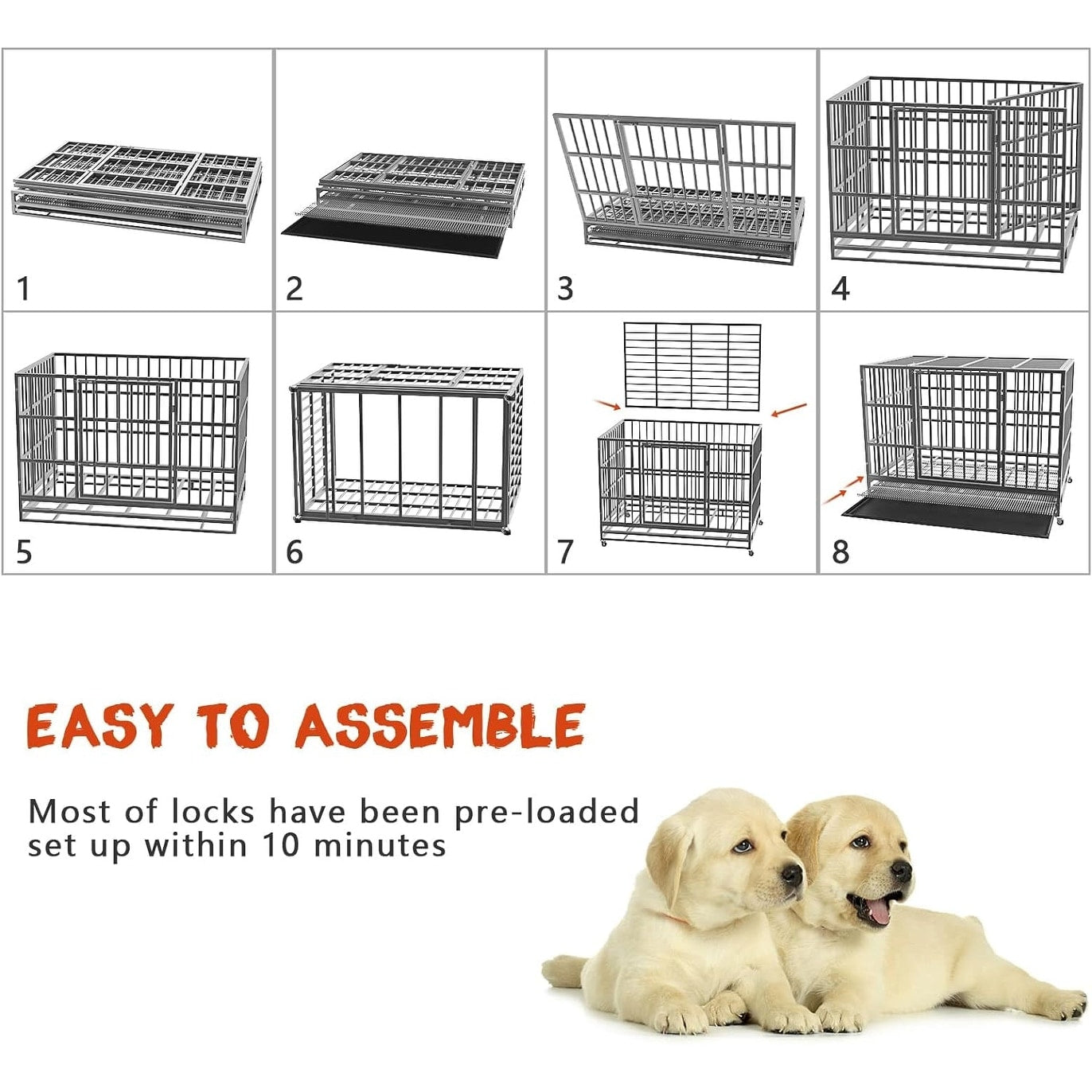 Cage pour chien Bossin 48/38 pouces, robuste et indestructible, cage anti-évasion avec roues verrouillables