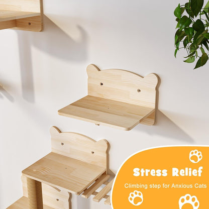 Système d'escalade mural pour chat BOSSIN 9/16/18 pièces en pin - Étagères murales avec panier, griffoir et tunnel