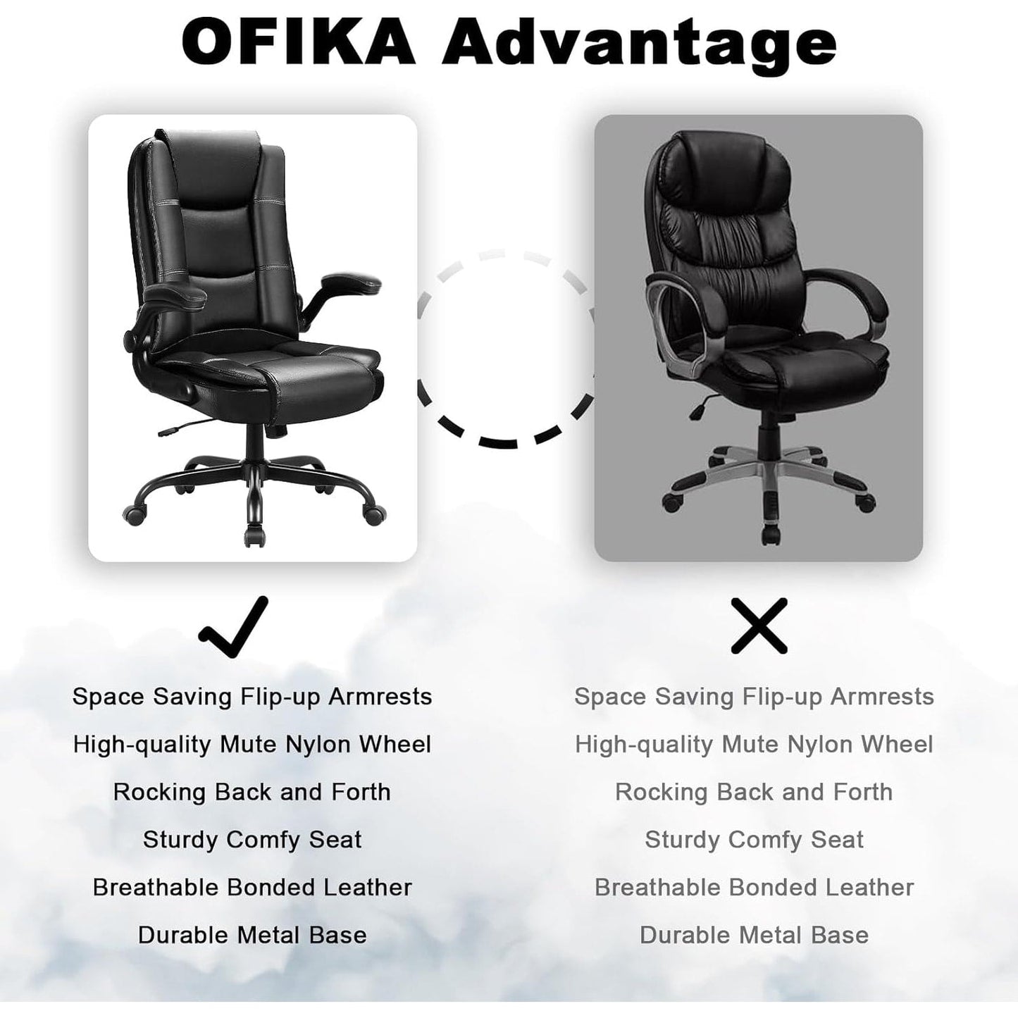 Chaise de bureau ergonomique Bossin pour grandes et grandes tailles, dossier haut, hauteur réglable, en cuir, avec accoudoirs rembourrés et rabattables