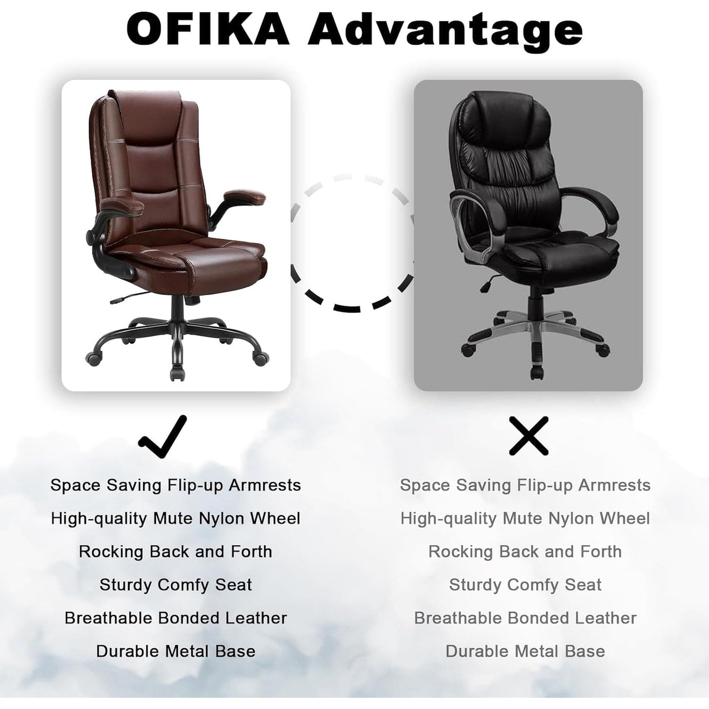 Chaise de bureau ergonomique Bossin pour grandes et grandes tailles, dossier haut, hauteur réglable, en cuir, avec accoudoirs rembourrés et rabattables