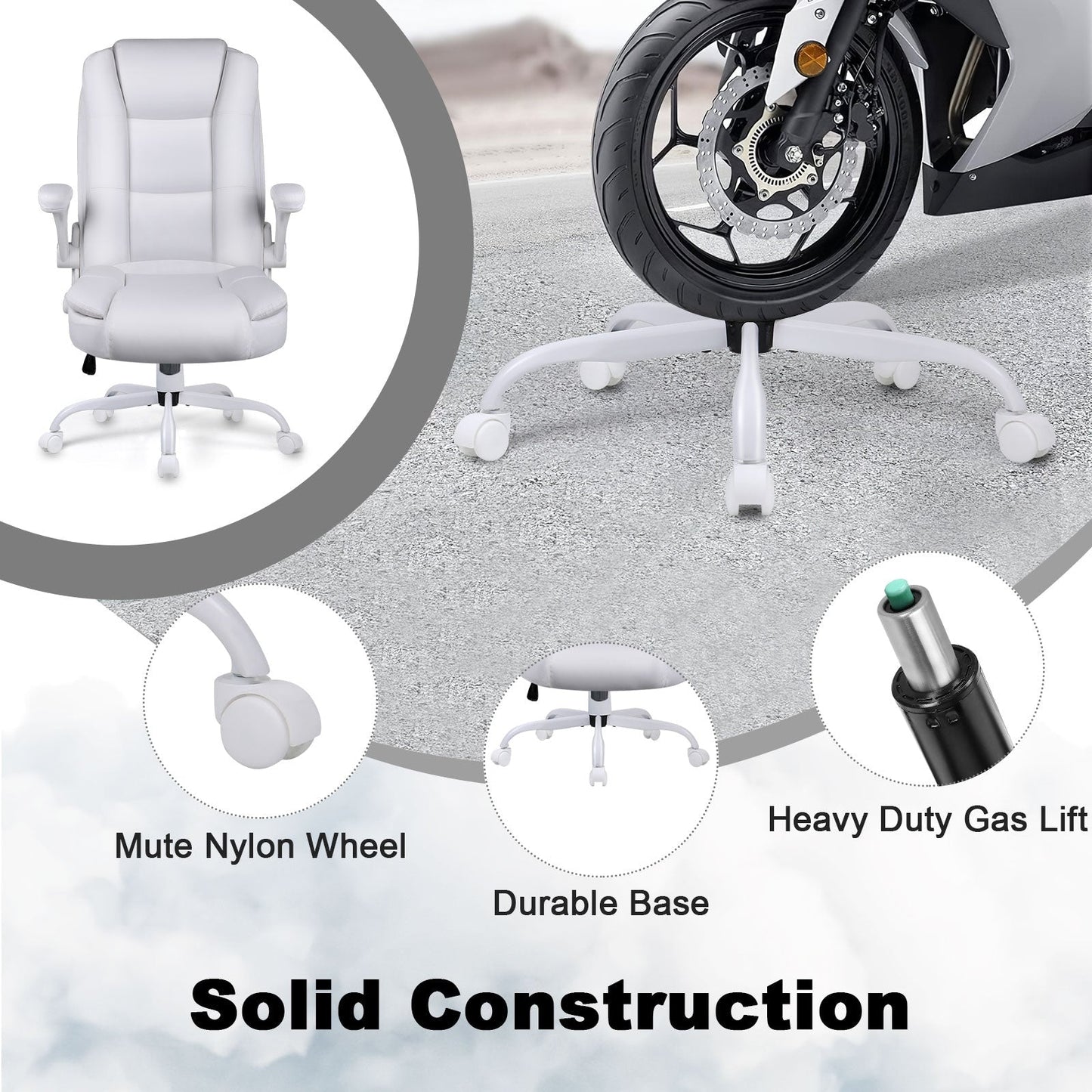 Chaise de bureau ergonomique Bossin pour grandes et grandes tailles, dossier haut, hauteur réglable, en cuir, avec accoudoirs rembourrés et rabattables