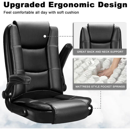 Chaise de bureau ergonomique Bossin pour grandes et grandes tailles, dossier haut, hauteur réglable, en cuir, avec accoudoirs rembourrés et rabattables