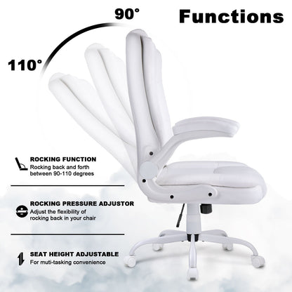 Chaise de bureau ergonomique Bossin pour grandes et grandes tailles, dossier haut, hauteur réglable, en cuir, avec accoudoirs rembourrés et rabattables