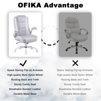 Chaise de bureau ergonomique Bossin pour grandes et grandes tailles, dossier haut, hauteur réglable, en cuir, avec accoudoirs rembourrés et rabattables