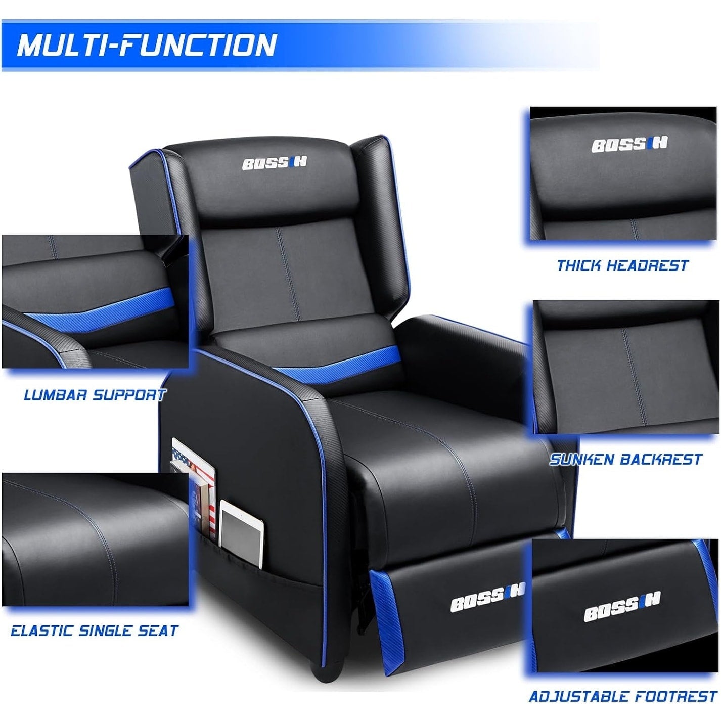 Canapé inclinable ergonomique en cuir PU BOSSIN pour salon