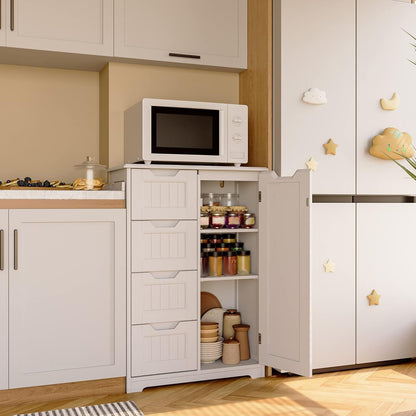 Meuble de rangement de salle de bain, meuble de rangement sur pied indépendant avec 4 tiroirs et étagère réglable