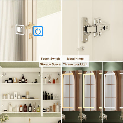 Armoire à pharmacie de salle de bain avec miroir LED antibuée 6 000 K, armoire murale blanche