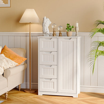 Meuble de rangement de salle de bain, meuble de rangement sur pied indépendant avec 4 tiroirs et étagère réglable