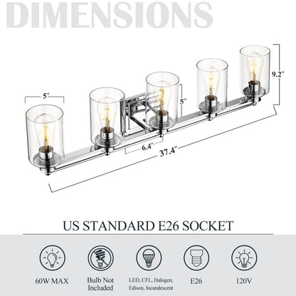 Applique murale pour salle de bain avec miroir et abat-jour en verre transparent