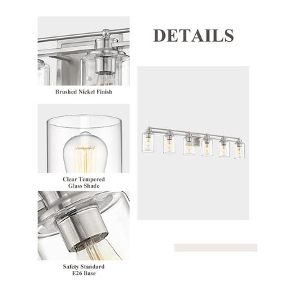 Applique murale pour salle de bain avec miroir et abat-jour en verre transparent
