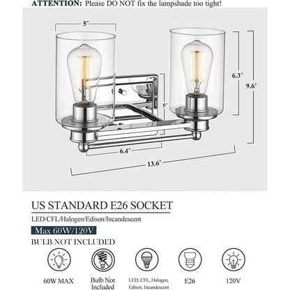 Applique murale pour salle de bain avec miroir et abat-jour en verre transparent