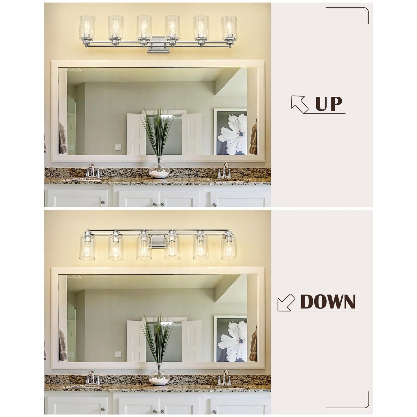 Applique murale pour salle de bain avec miroir et abat-jour en verre transparent