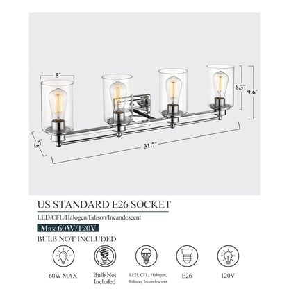 Applique murale pour salle de bain avec miroir et abat-jour en verre transparent