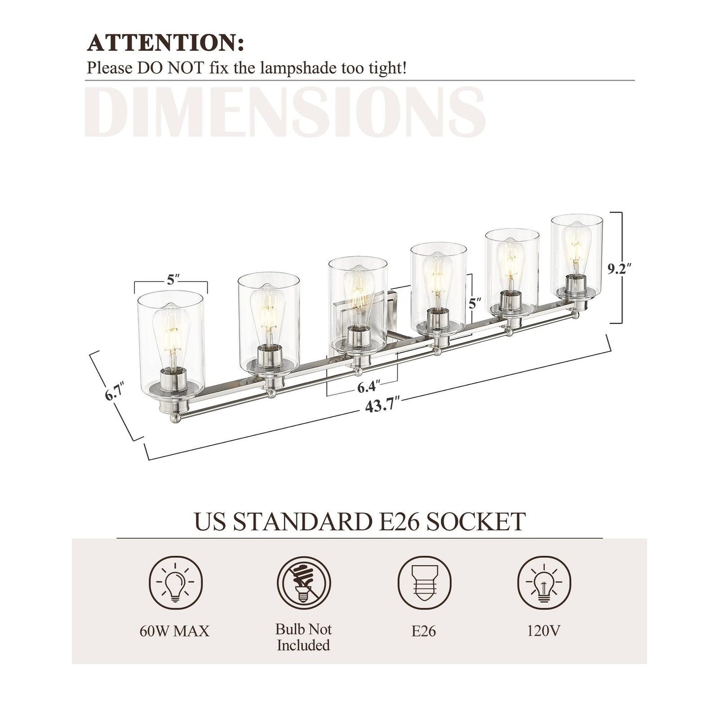 Applique murale pour salle de bain avec miroir et abat-jour en verre transparent