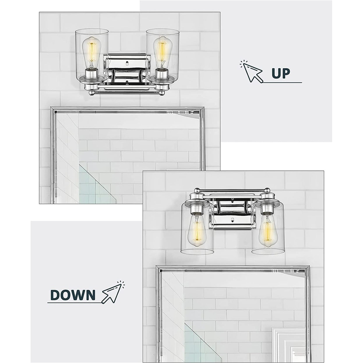Applique murale pour salle de bain avec miroir et abat-jour en verre transparent