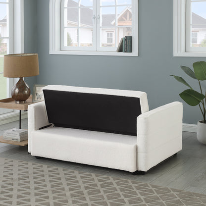 Canapé-lit convertible Boucle beige 55,12 pouces avec dossier réglable et 2 coussins de taille pour le salon