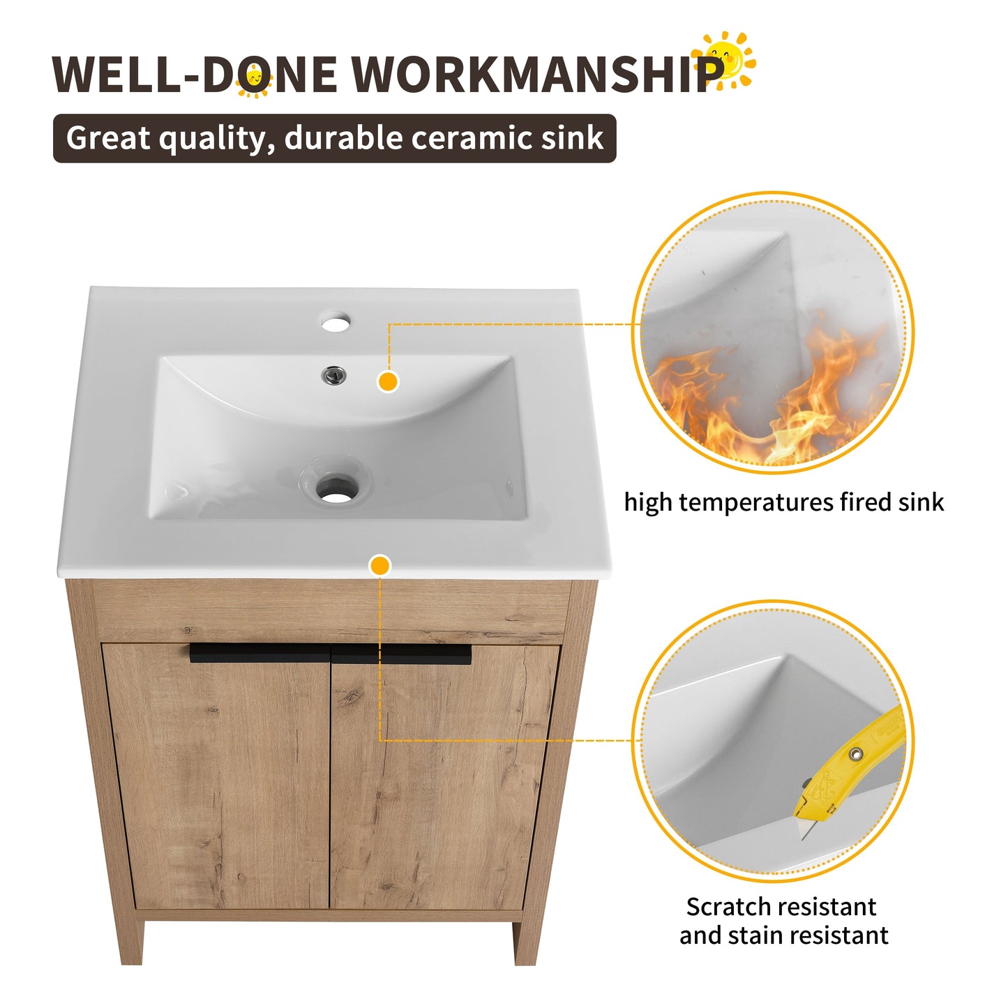 Meuble-lavabo Beingnext 24/30/36 avec porte à fermeture douce et étagère réglable