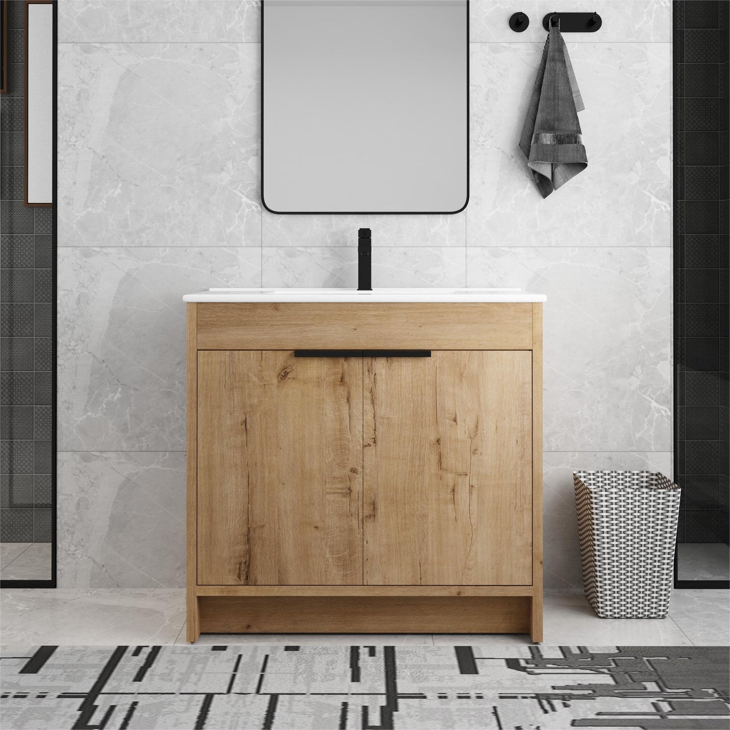 Meuble-lavabo Beingnext 24/30/36 avec porte à fermeture douce et étagère réglable