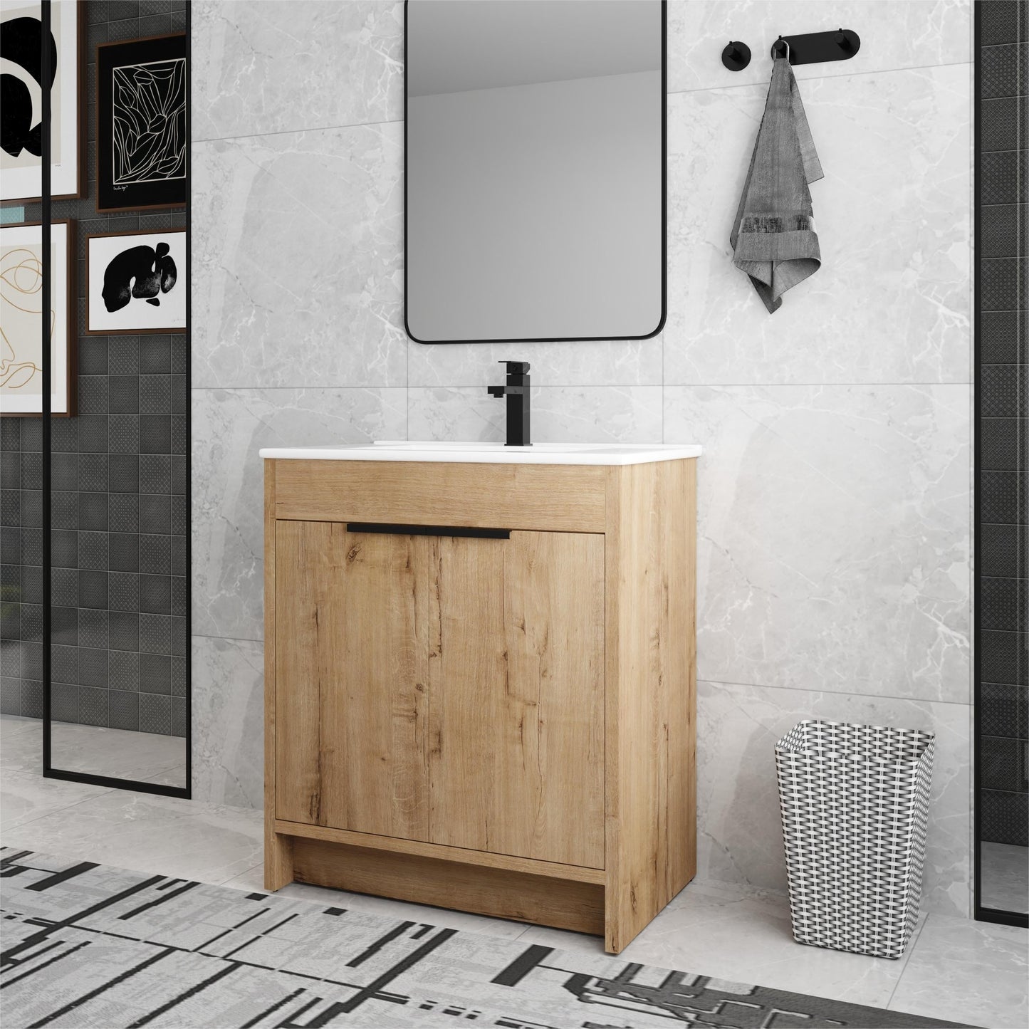 Meuble-lavabo Beingnext 24/30/36 avec porte à fermeture douce et étagère réglable