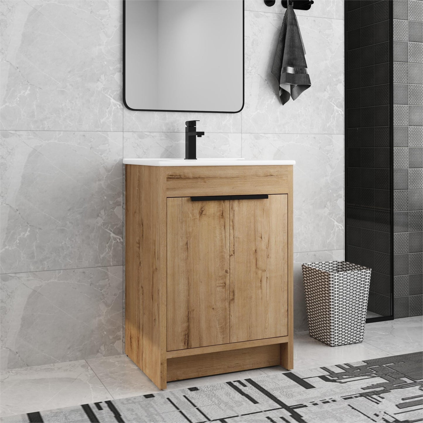 Meuble-lavabo Beingnext 24/30/36 avec porte à fermeture douce et étagère réglable