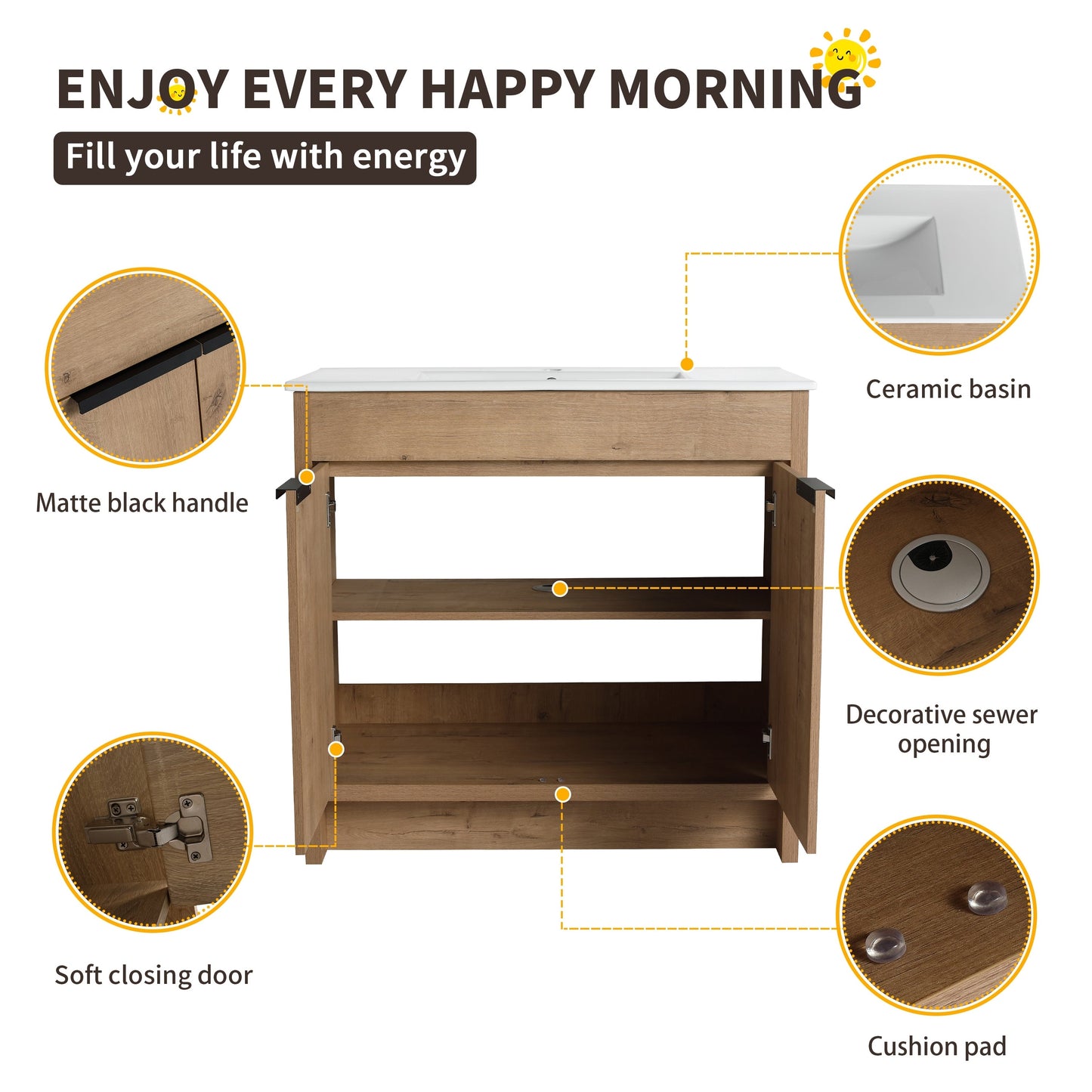 Meuble-lavabo Beingnext 24/30/36 avec porte à fermeture douce et étagère réglable