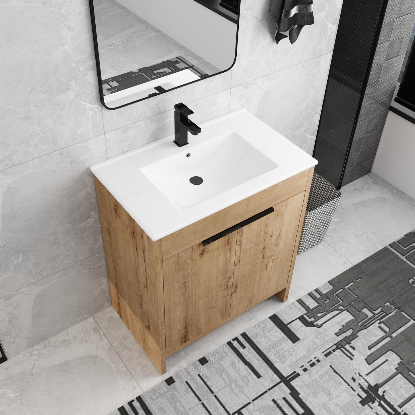 Meuble-lavabo Beingnext 24/30/36 avec porte à fermeture douce et étagère réglable