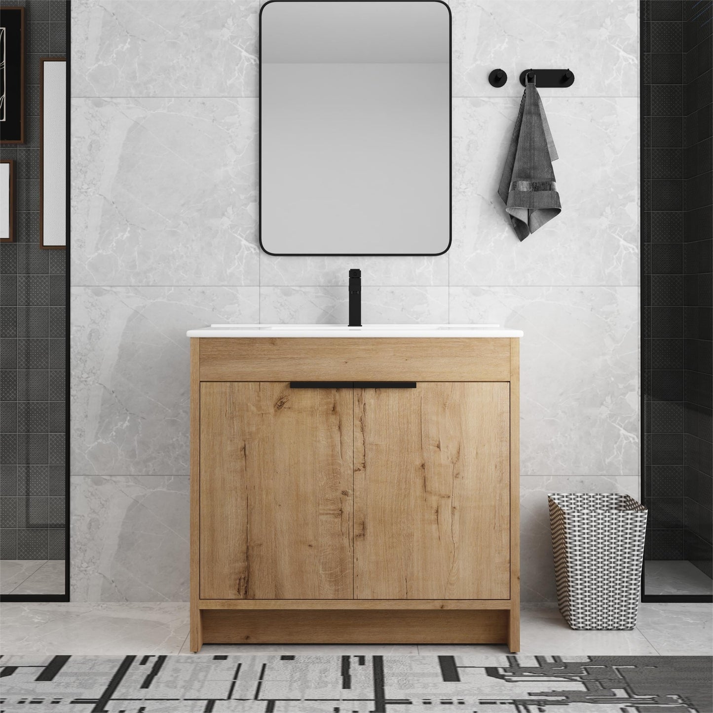 Meuble-lavabo Beingnext 24/30/36 avec porte à fermeture douce et étagère réglable