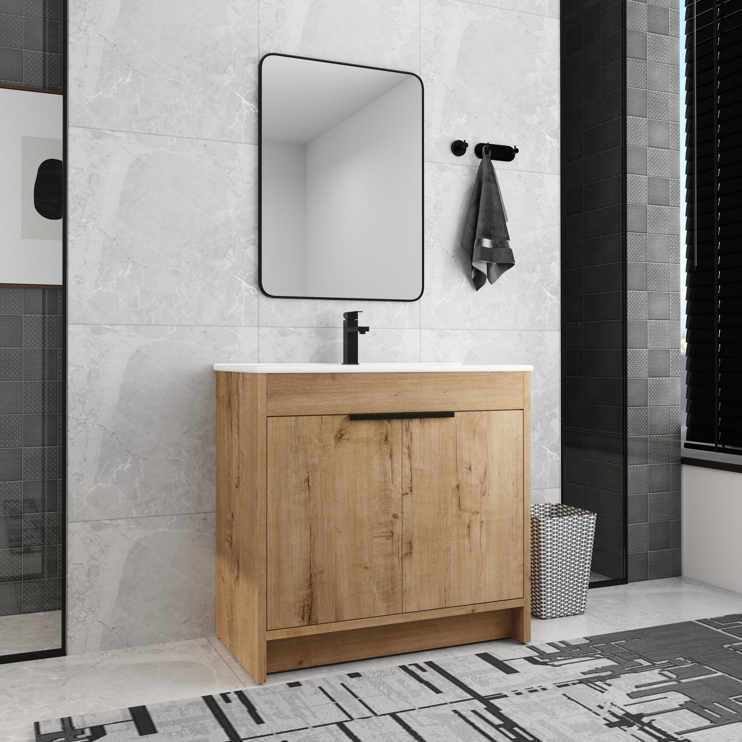 Meuble-lavabo Beingnext 24/30/36 avec porte à fermeture douce et étagère réglable