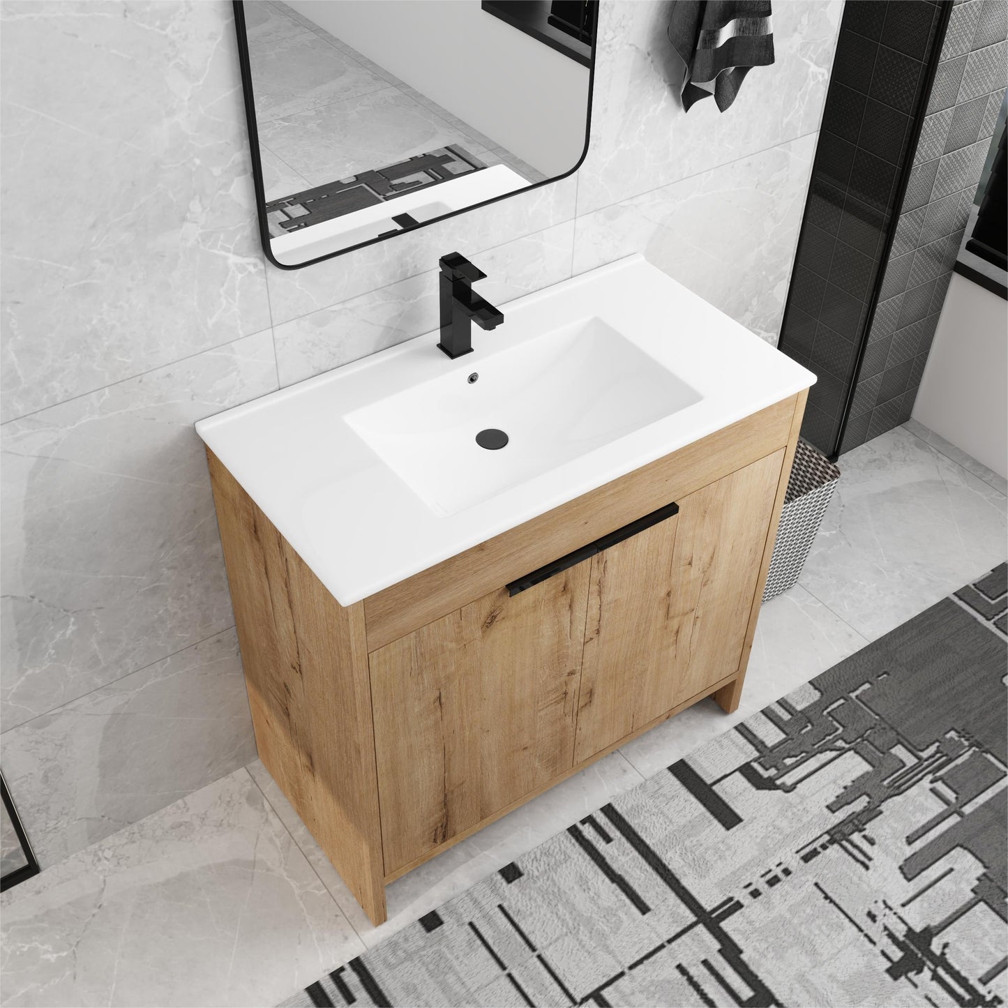Meuble-lavabo Beingnext 24/30/36 avec porte à fermeture douce et étagère réglable