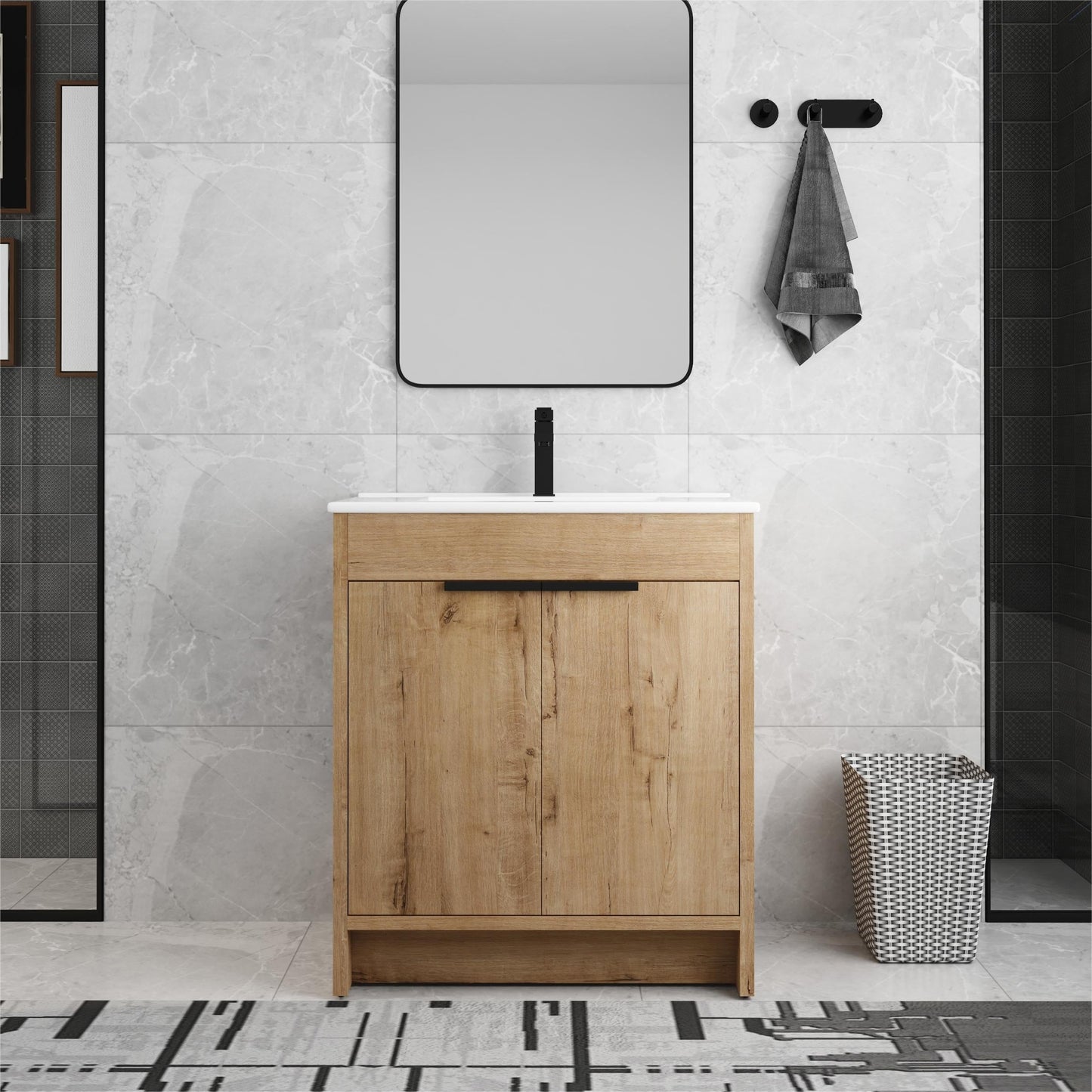 Meuble-lavabo Beingnext 24/30/36 avec porte à fermeture douce et étagère réglable