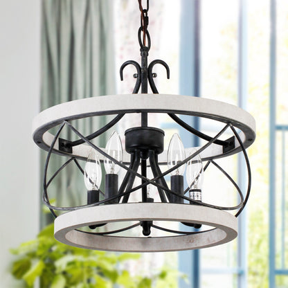 Lustre cage rustique en bois Bella Depot à 5 lumières, éclairage à intensité variable, suspension réglable de style ferme de 15,7 pouces pour îlot de cuisine
