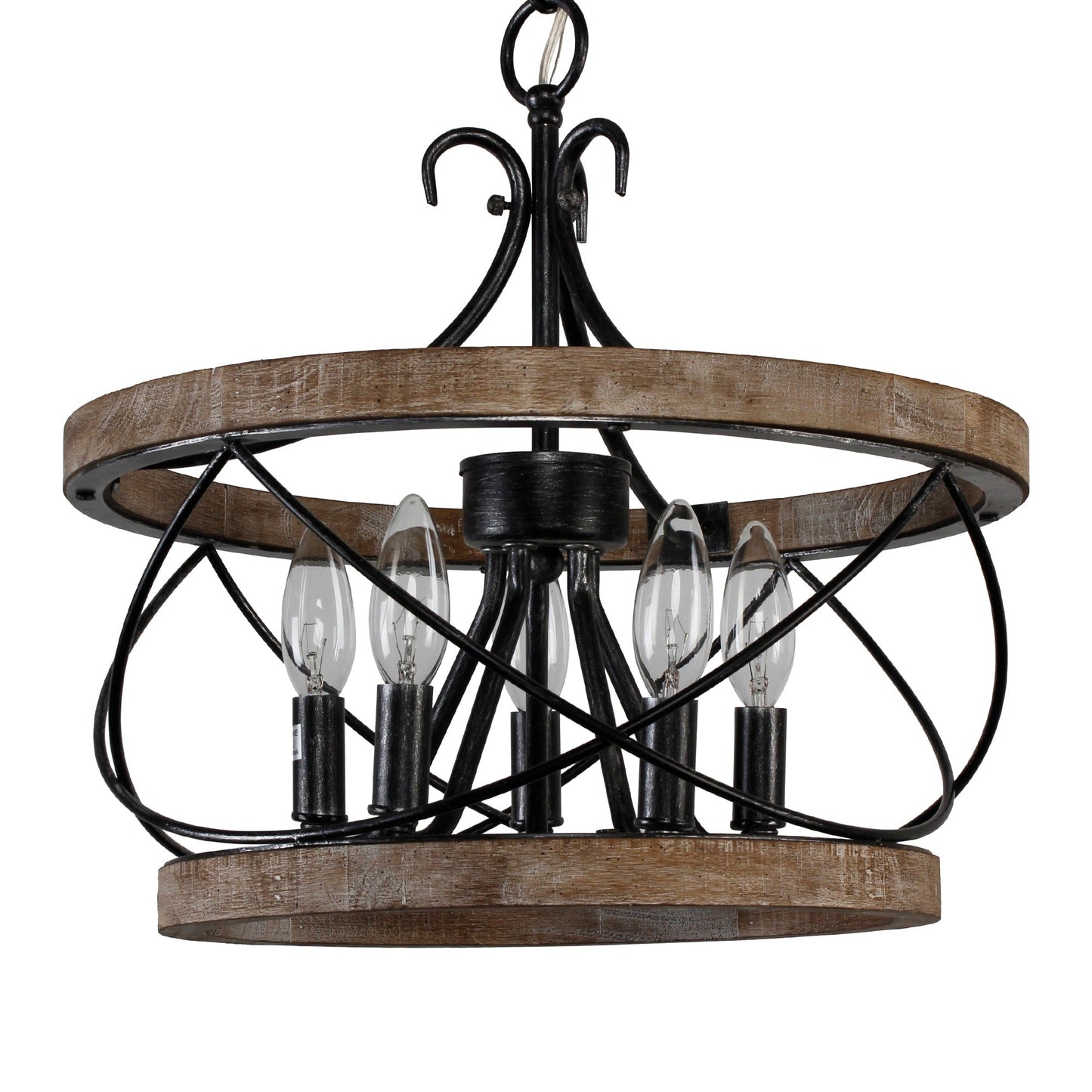 Lustre cage rustique en bois Bella Depot à 5 lumières, éclairage à intensité variable, suspension réglable de style ferme de 15,7 pouces pour îlot de cuisine