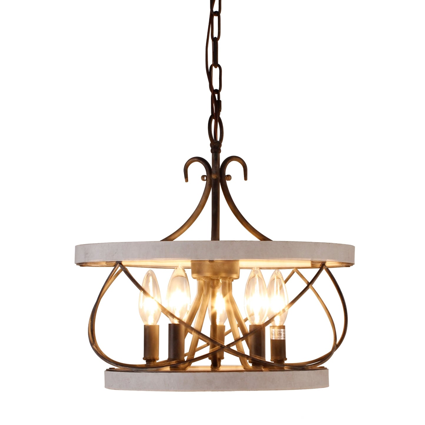 Lustre cage rustique en bois Bella Depot à 5 lumières, éclairage à intensité variable, suspension réglable de style ferme de 15,7 pouces pour îlot de cuisine