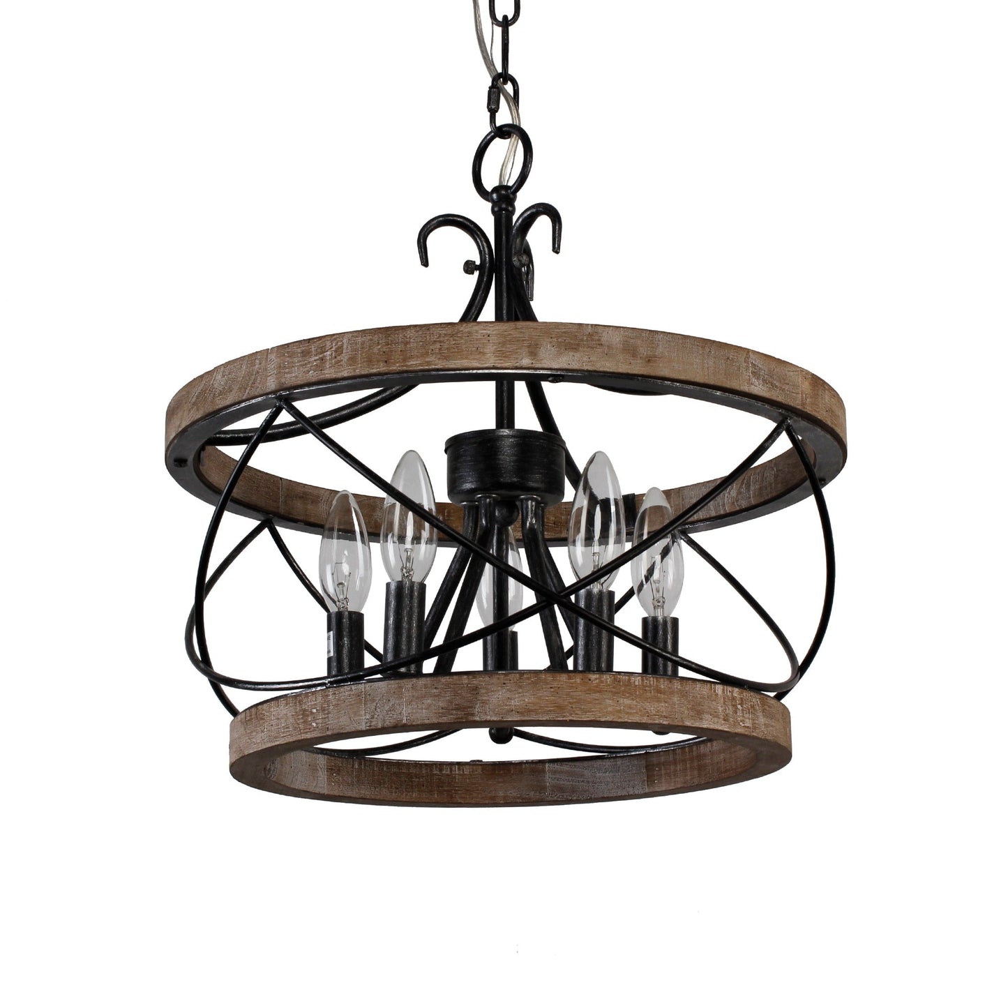 Lustre cage rustique en bois Bella Depot à 5 lumières, éclairage à intensité variable, suspension réglable de style ferme de 15,7 pouces pour îlot de cuisine