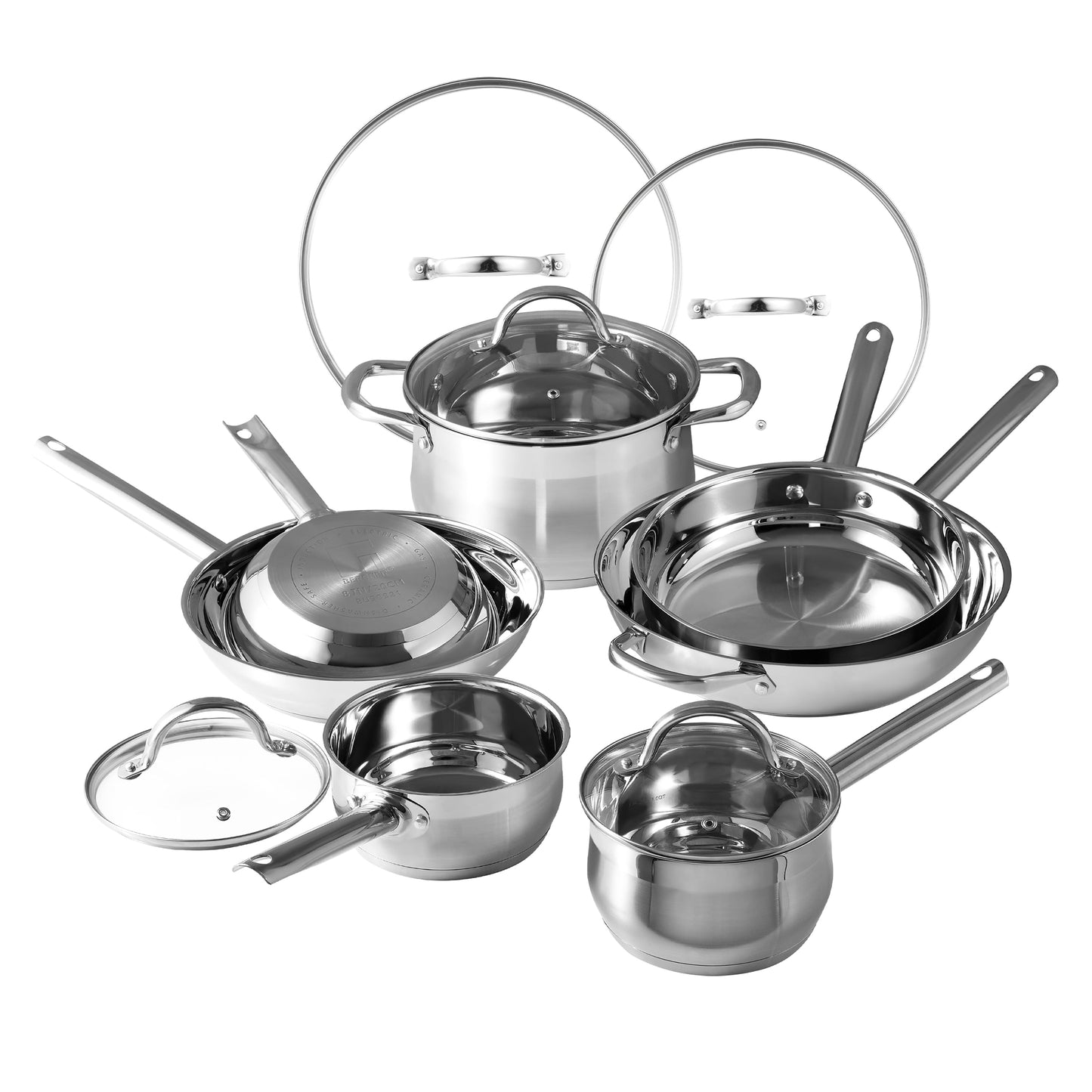 Ensemble de 12 casseroles Bergner en acier inoxydable, compatibles lave-vaisselle et induction