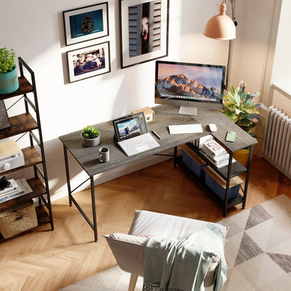 Petit bureau en L avec étagères de rangement Bureau d'ordinateur d'angle