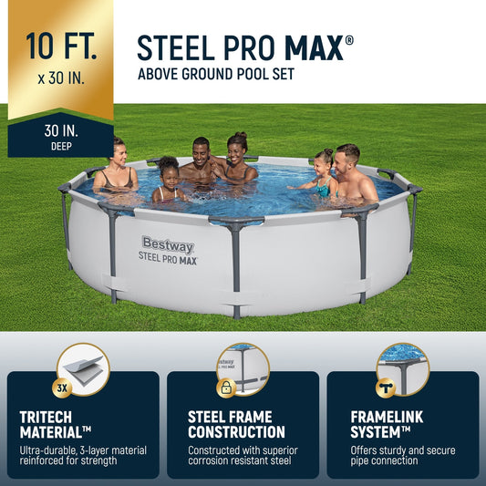 Piscine extérieure hors sol ronde Bestway Steel Pro MAX 10'x30 avec pompe - 10 pi x 30 po