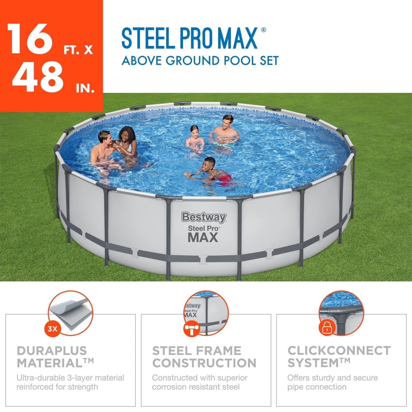 Piscine hors sol ronde Bestway Steel Pro MAX avec pompe et bâche