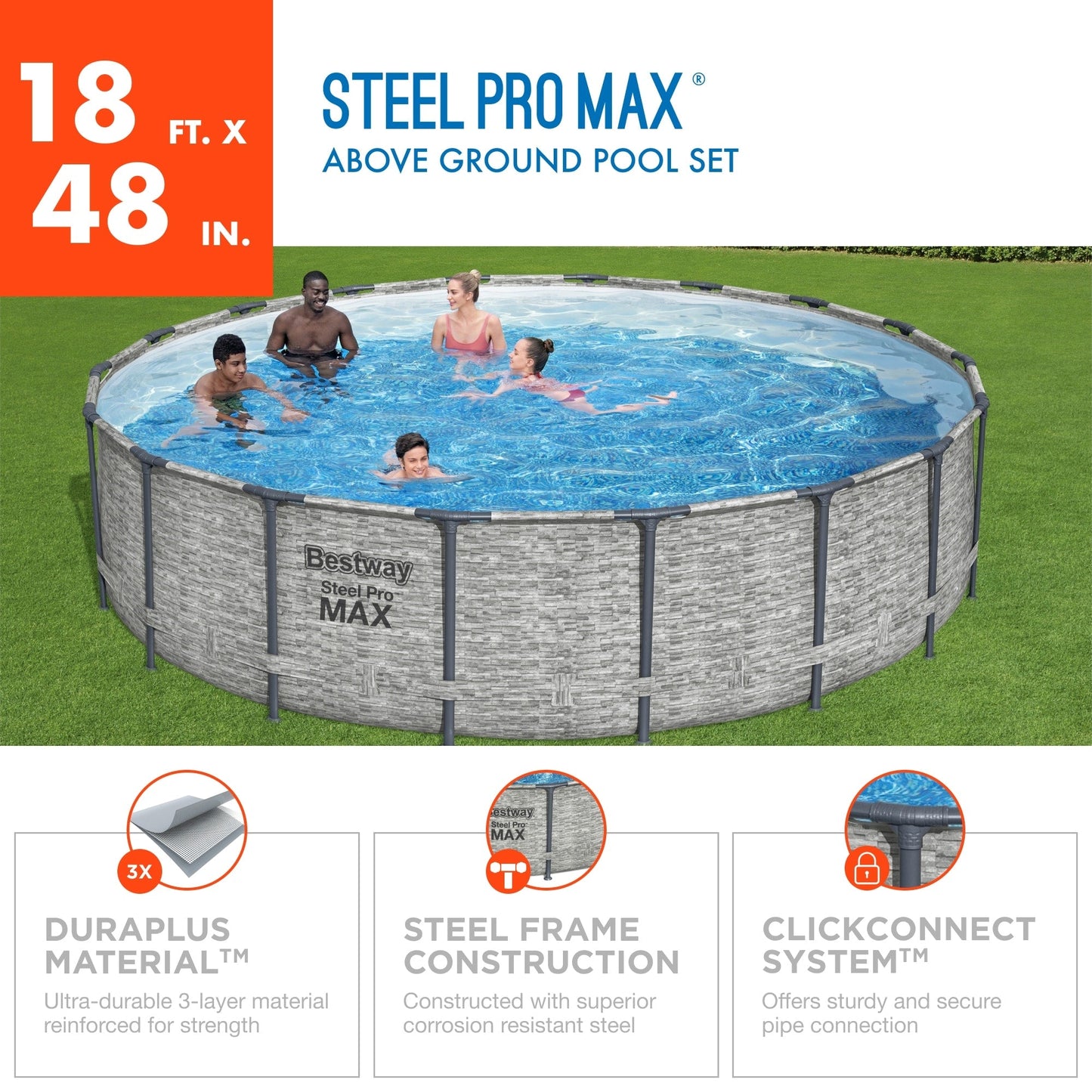 Piscine hors sol ronde Bestway Steel Pro MAX avec pompe et bâche