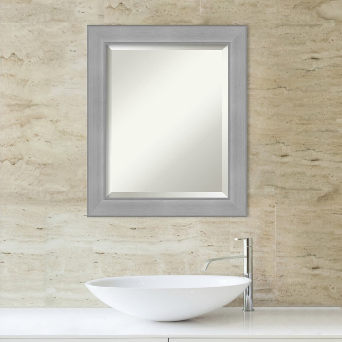 Miroir mural biseauté pour salle de bain - Cadre en nickel brossé Vista