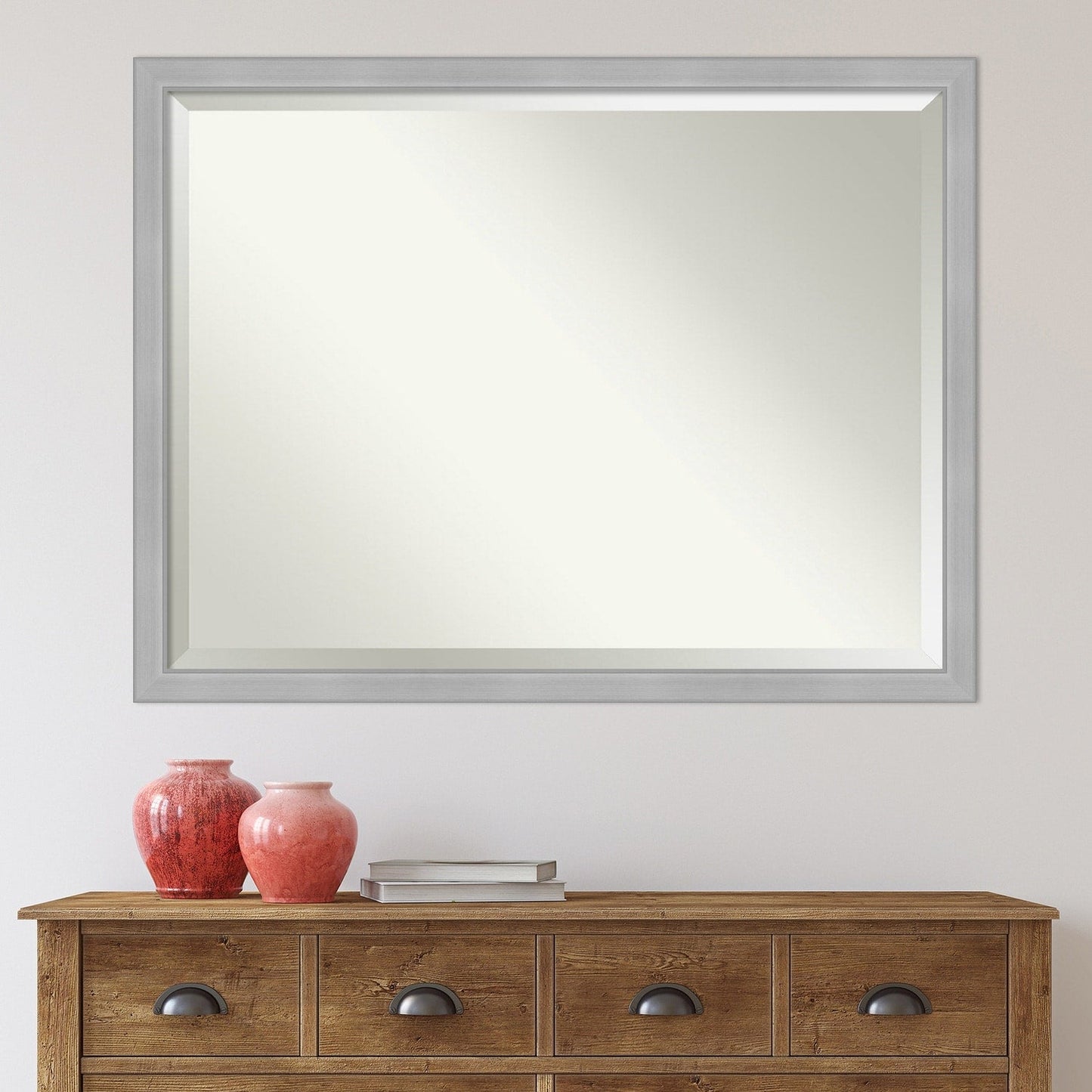 Miroir mural biseauté pour salle de bain - Cadre en nickel brossé Vista