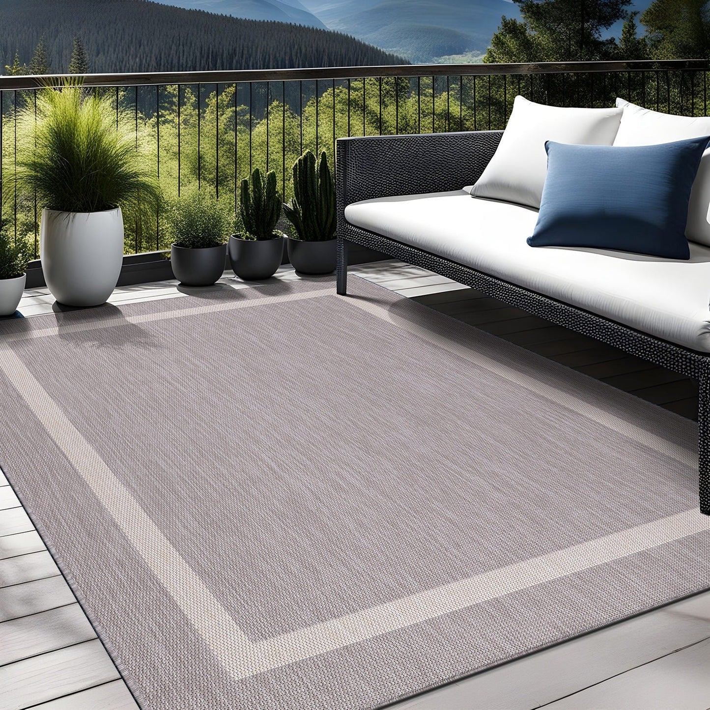 Tapis Beverly Rug moderne à bordures pour intérieur et extérieur, tapis d'extérieur pour patio, terrasse, porche