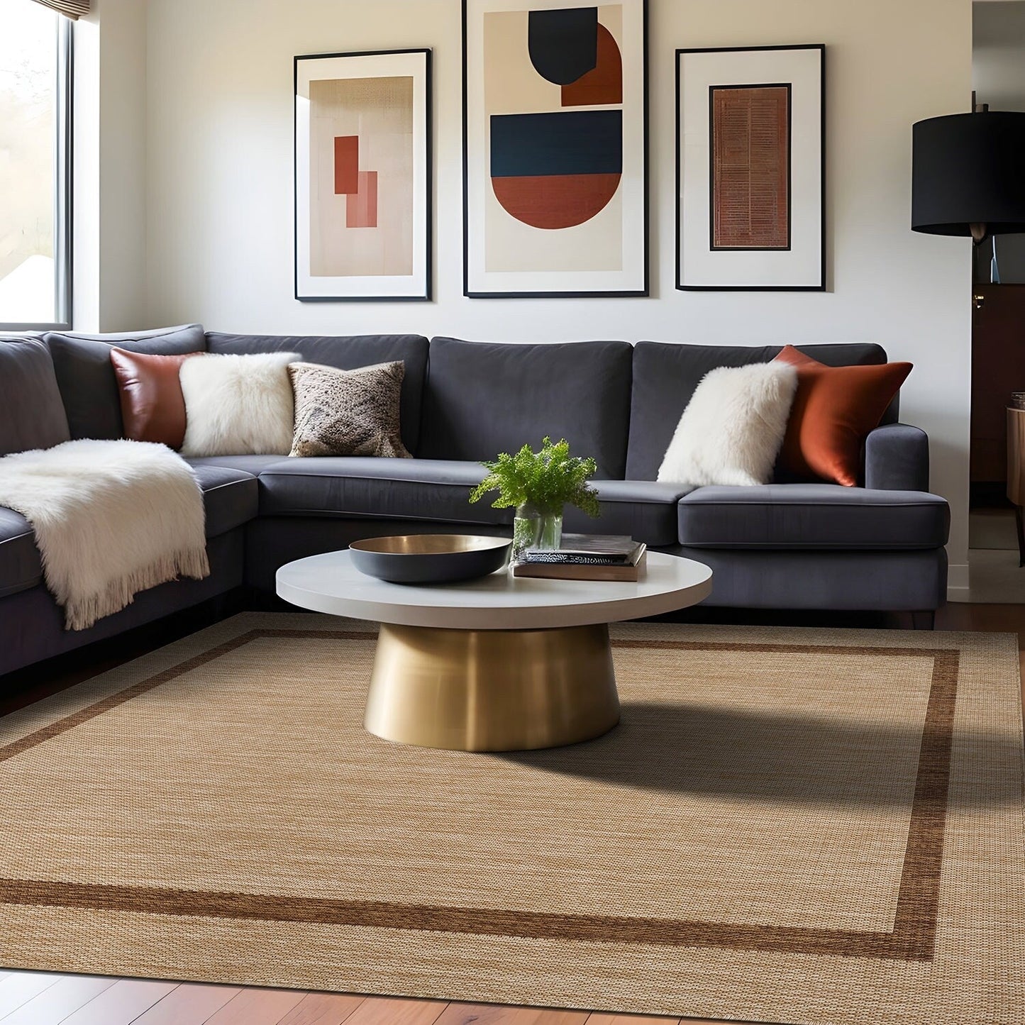 Tapis Beverly Rug moderne à bordures pour intérieur et extérieur, tapis d'extérieur pour patio, terrasse, porche