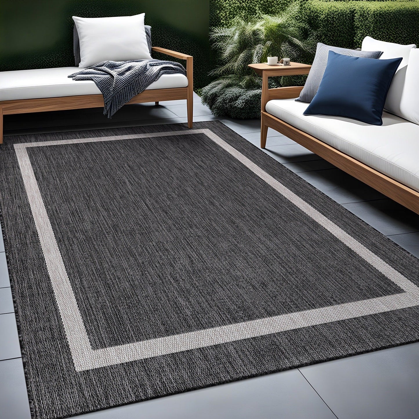 Tapis Beverly Rug moderne à bordures pour intérieur et extérieur, tapis d'extérieur pour patio, terrasse, porche