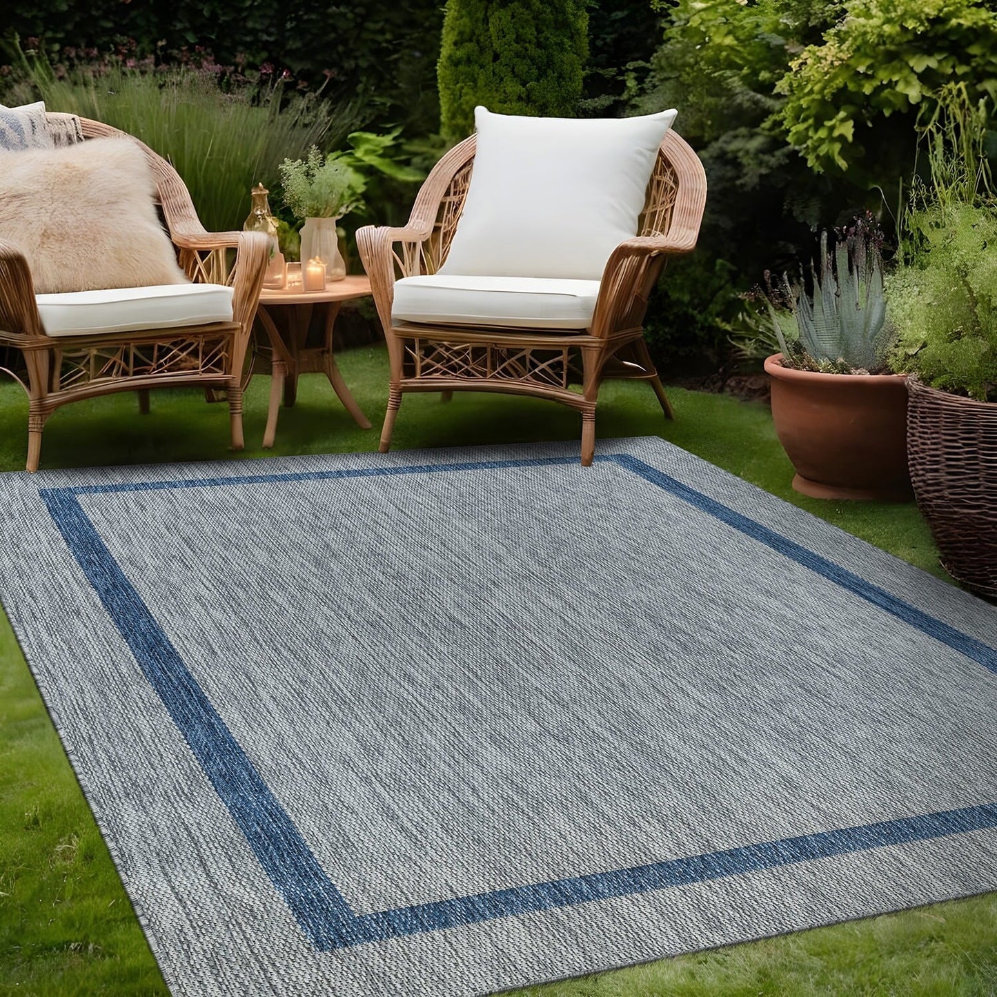 Tapis Beverly Rug moderne à bordures pour intérieur et extérieur, tapis d'extérieur pour patio, terrasse, porche